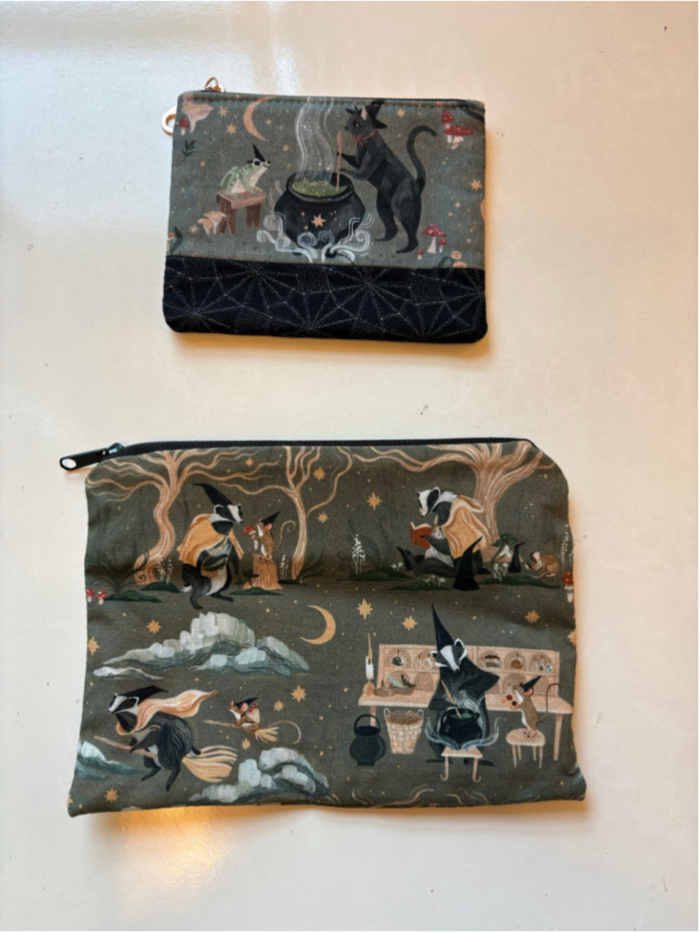 Handmade Spooky Zipper Pouch Set | Halloween Cosmetic & Coin Bags | 2-Piece
